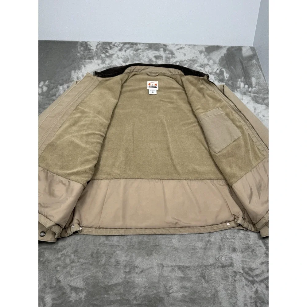 Vintage Sorel Canvas Jacket Mens XXL 2XL Beige Chore Coat Fleece Work 90s Y2K